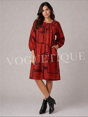 Tucker 100% silk dress red orange